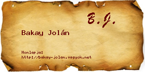 Bakay Jolán névjegykártya